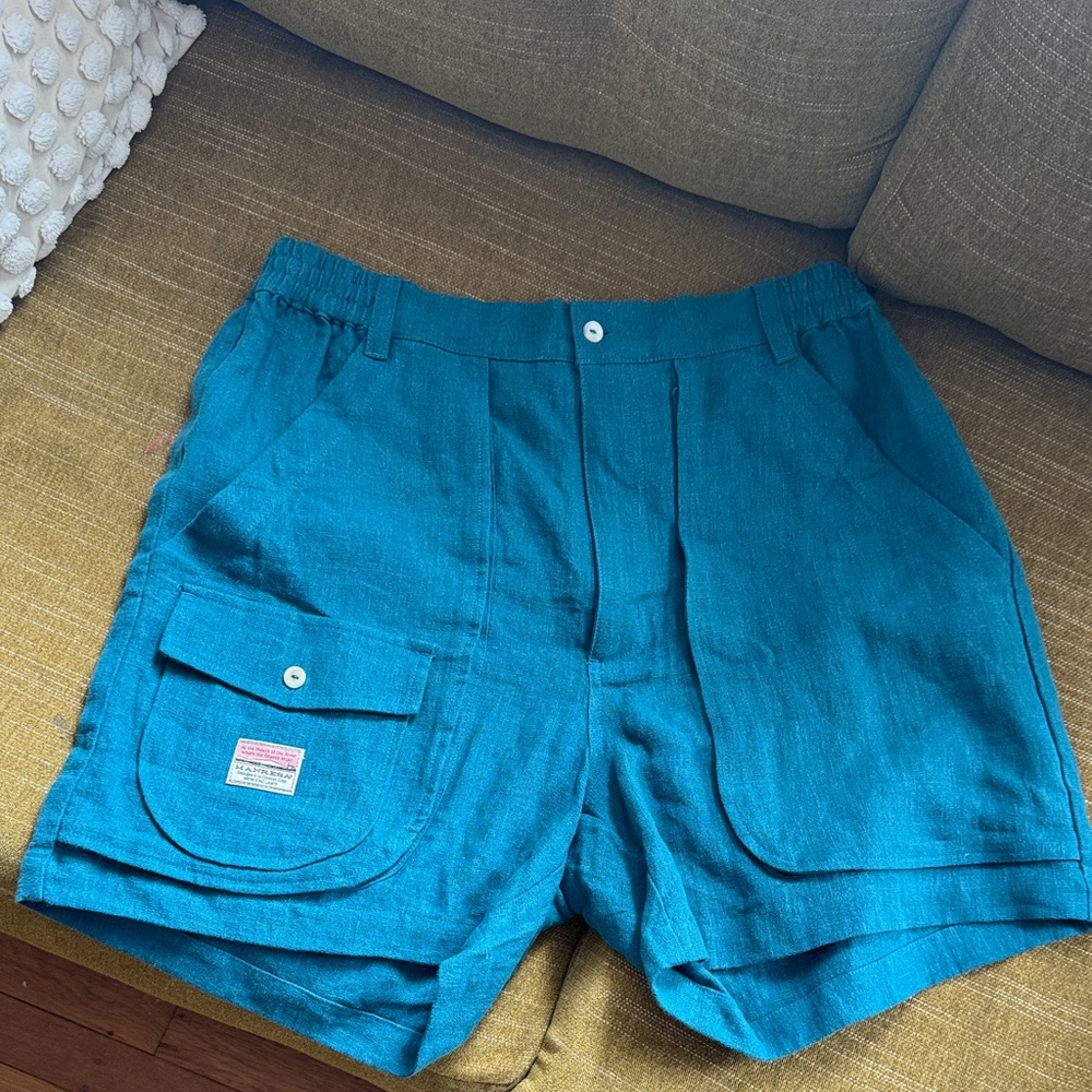 High-Waist Teal Linen Blend Shorts - Women's
